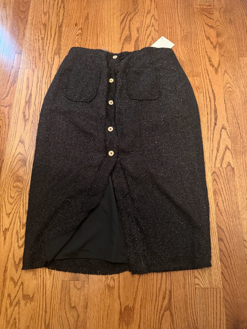Pomander Place Black Sparkle Button-Front Pencil Midi Skirt